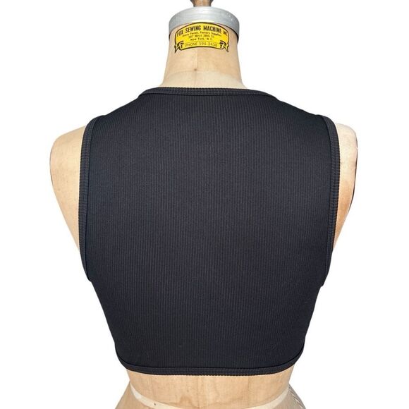 Black Ribbed Crop Top with Rhinestone Fringe Size S - Picture 4 of 4